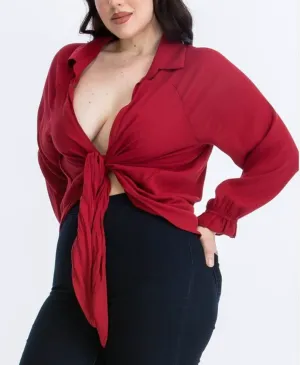 KNOT A CHANCE TIE-FRONT SHIRT | (PLUS SIZE)