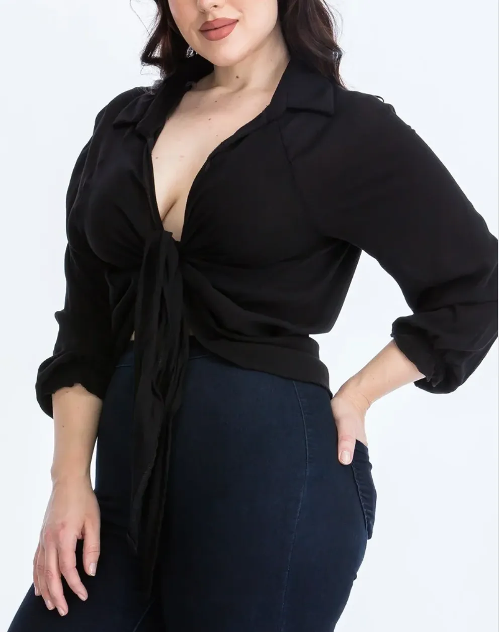 KNOT A CHANCE TIE-FRONT SHIRT | (PLUS SIZE)