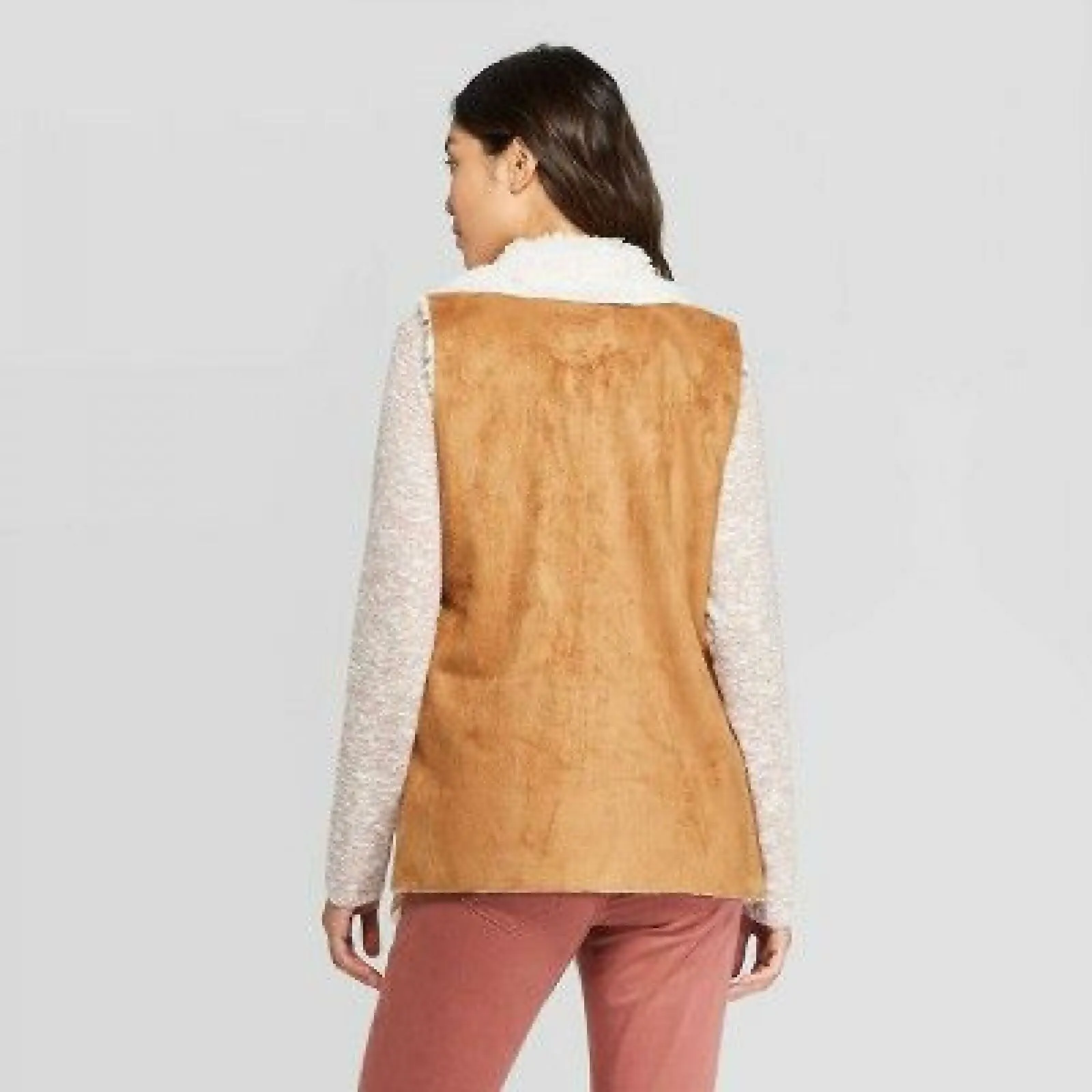 Knox Rose Women's Sleeveless Faux Suede With Faux Fur Lining Vest