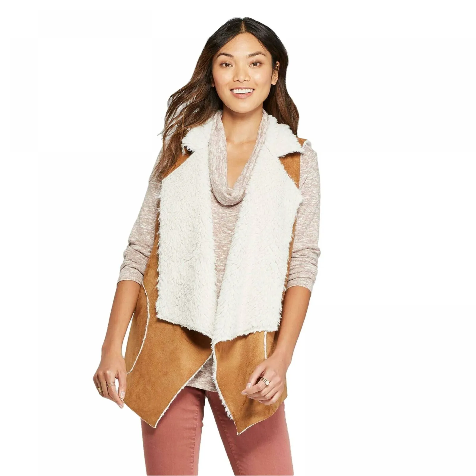 Knox Rose Women's Sleeveless Faux Suede With Faux Fur Lining Vest
