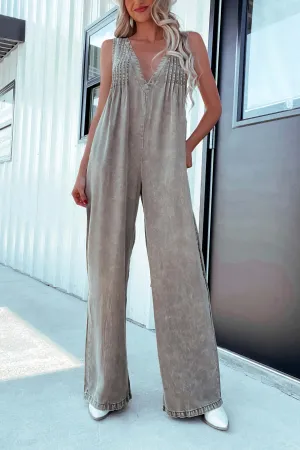 Kolby Pleaded Denim Jumpsuit -Olive