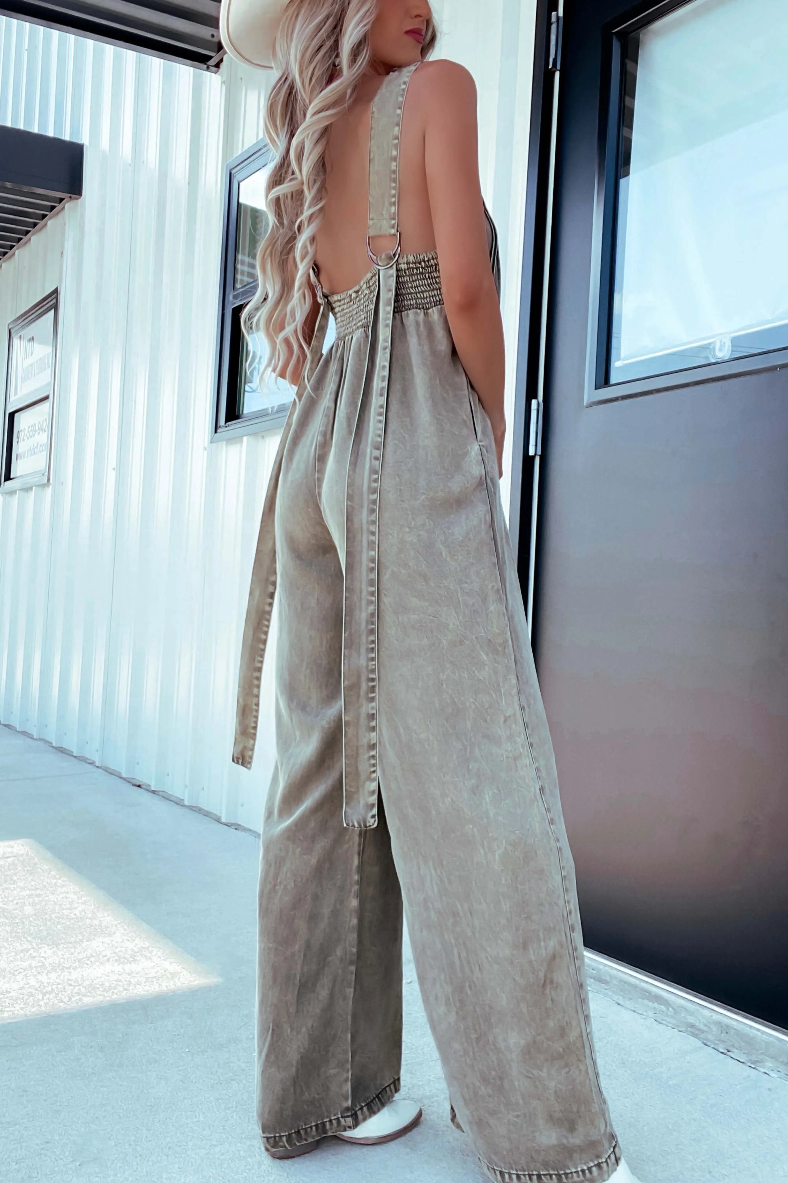 Kolby Pleaded Denim Jumpsuit -Olive