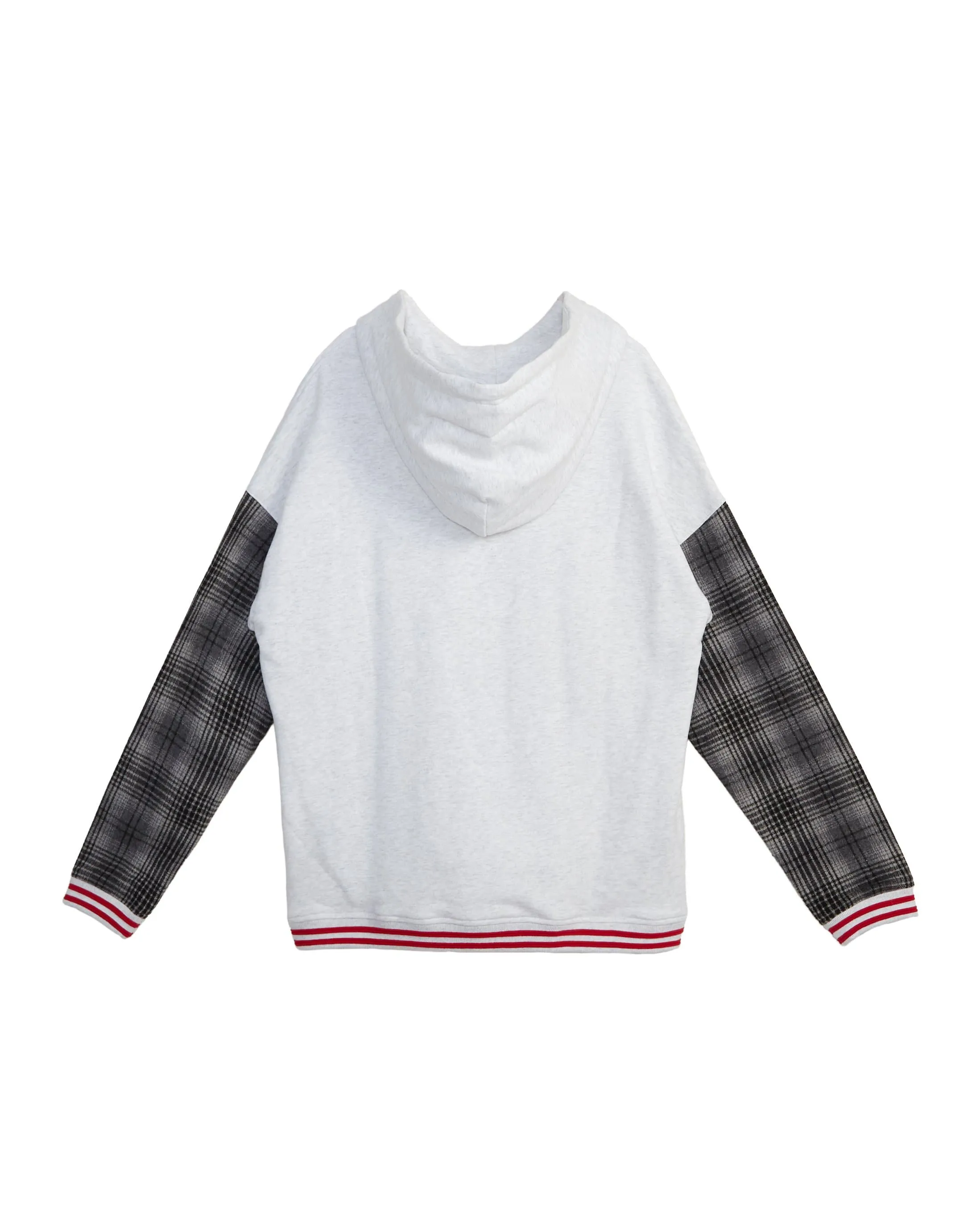 Konus Men's Pullover Hoodie w/ Wool Blend Plaid Sleeves in Gray