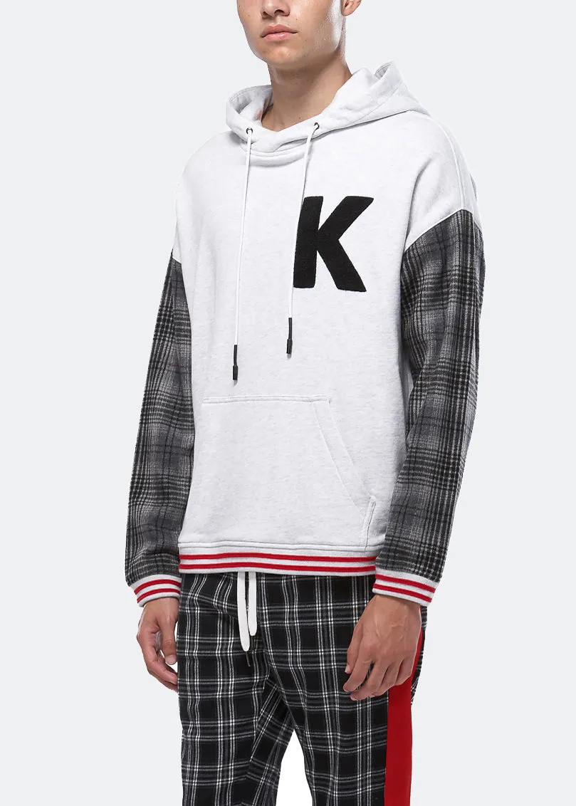 Konus Men's Pullover Hoodie w/ Wool Blend Plaid Sleeves in Gray