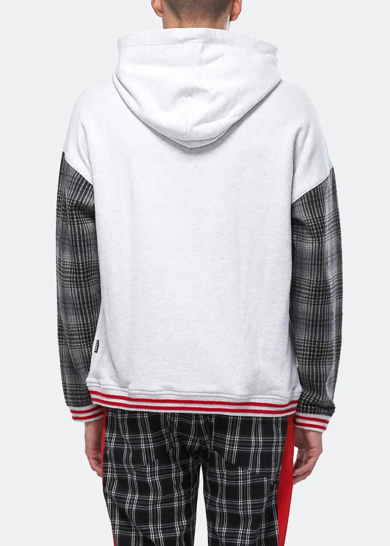 Konus Men's Pullover Hoodie w/ Wool Blend Plaid Sleeves in Gray