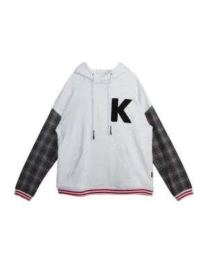 Konus Men's Pullover Hoodie w/ Wool Blend Plaid Sleeves in Gray
