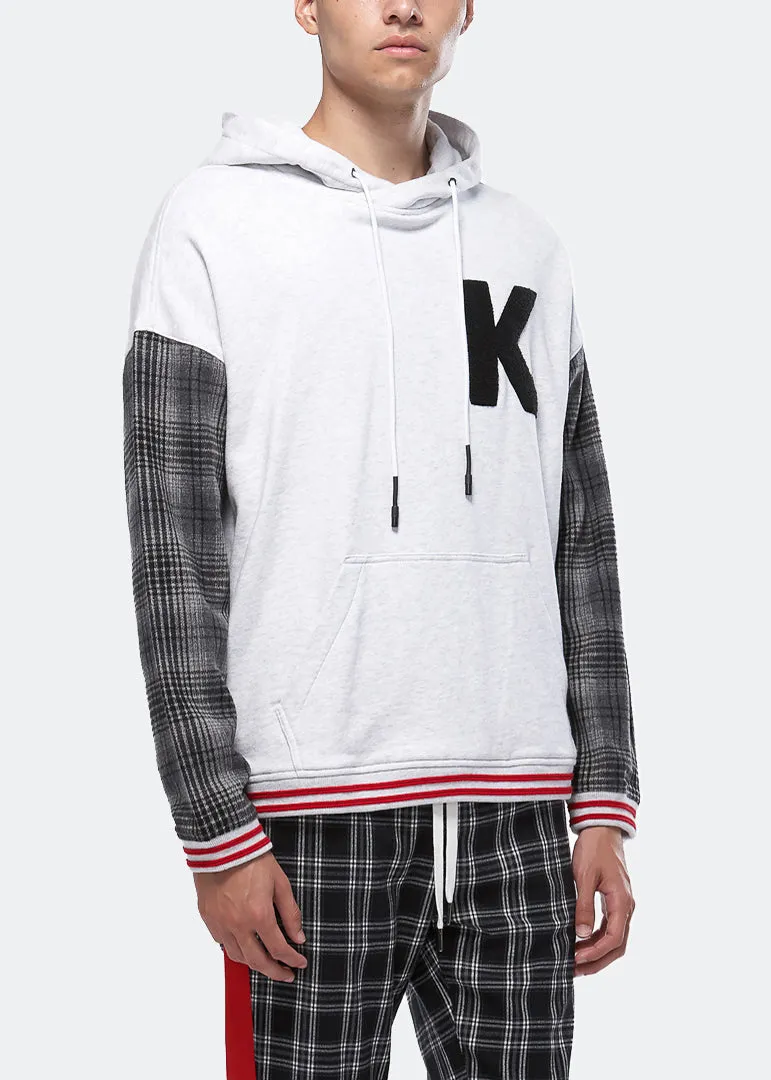 Konus Men's Pullover Hoodie w/ Wool Blend Plaid Sleeves in Gray