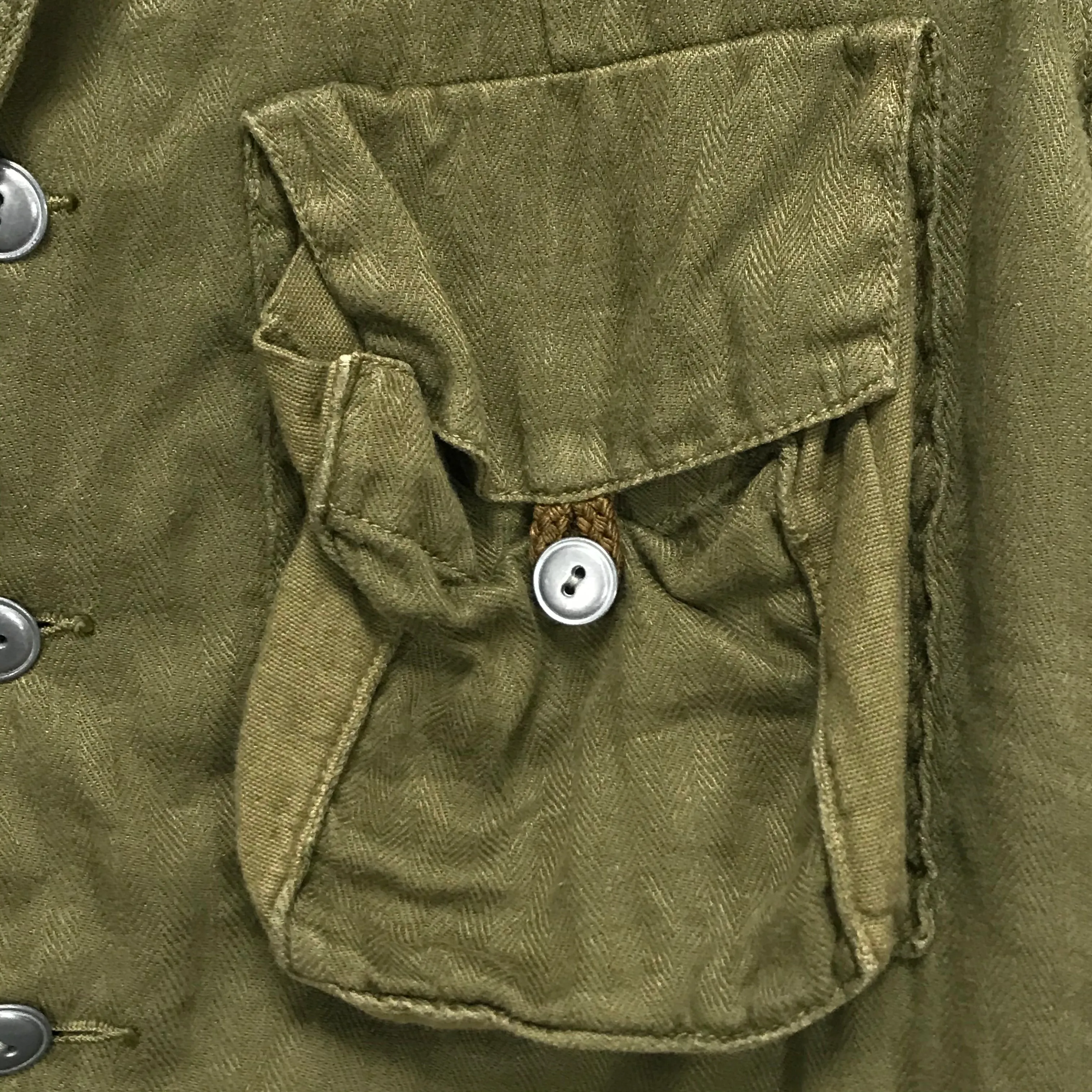 [L] Kapital Cotton Linen Herringbone Military Jacket Olive