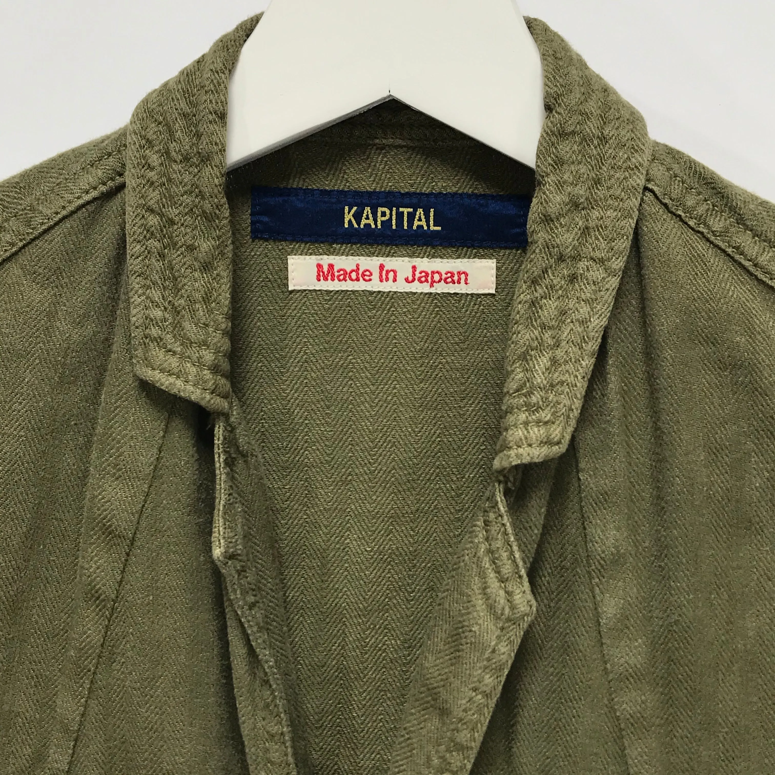 [L] Kapital Cotton Linen Herringbone Military Jacket Olive