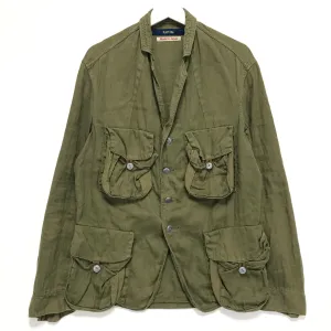 [L] Kapital Cotton Linen Herringbone Military Jacket Olive