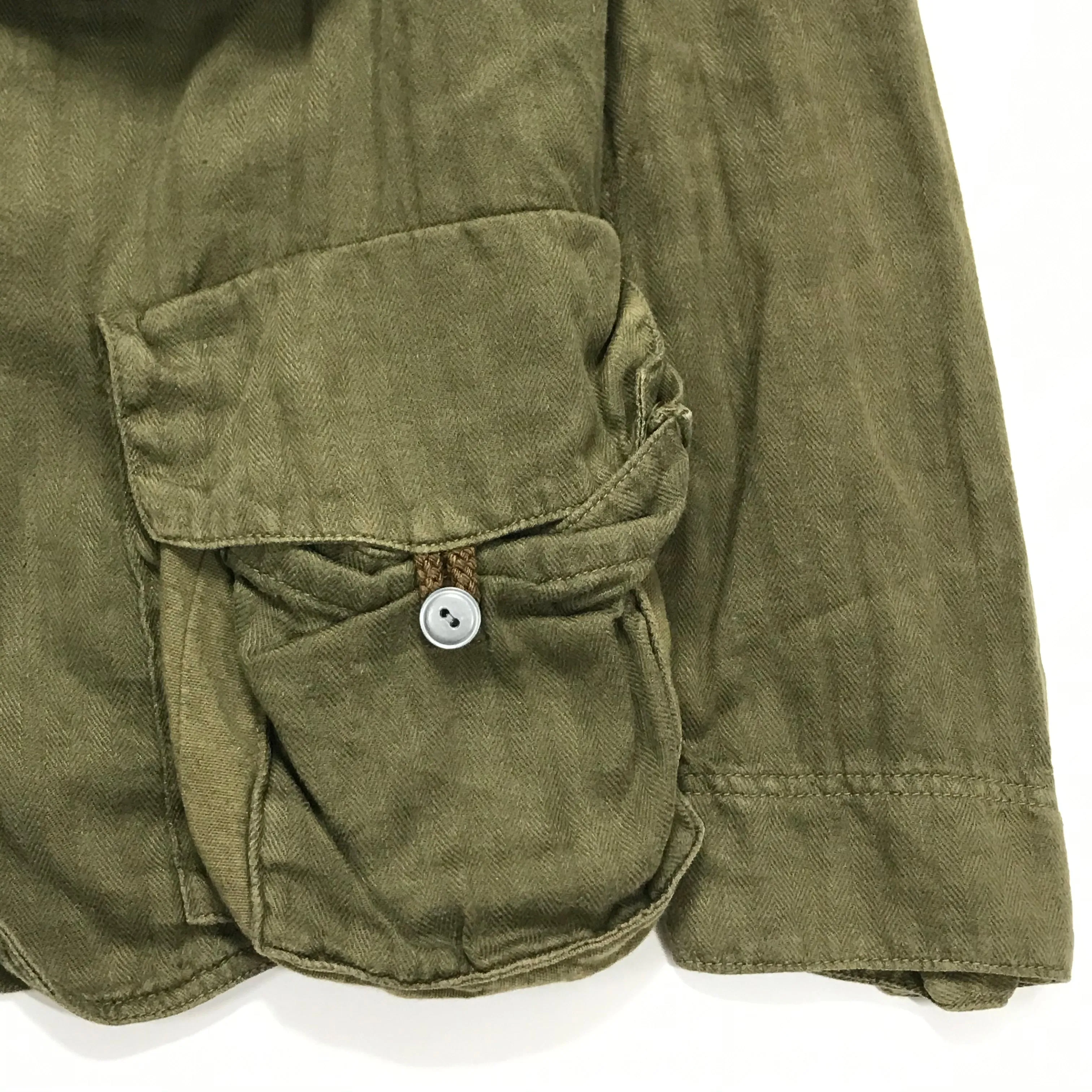 [L] Kapital Cotton Linen Herringbone Military Jacket Olive