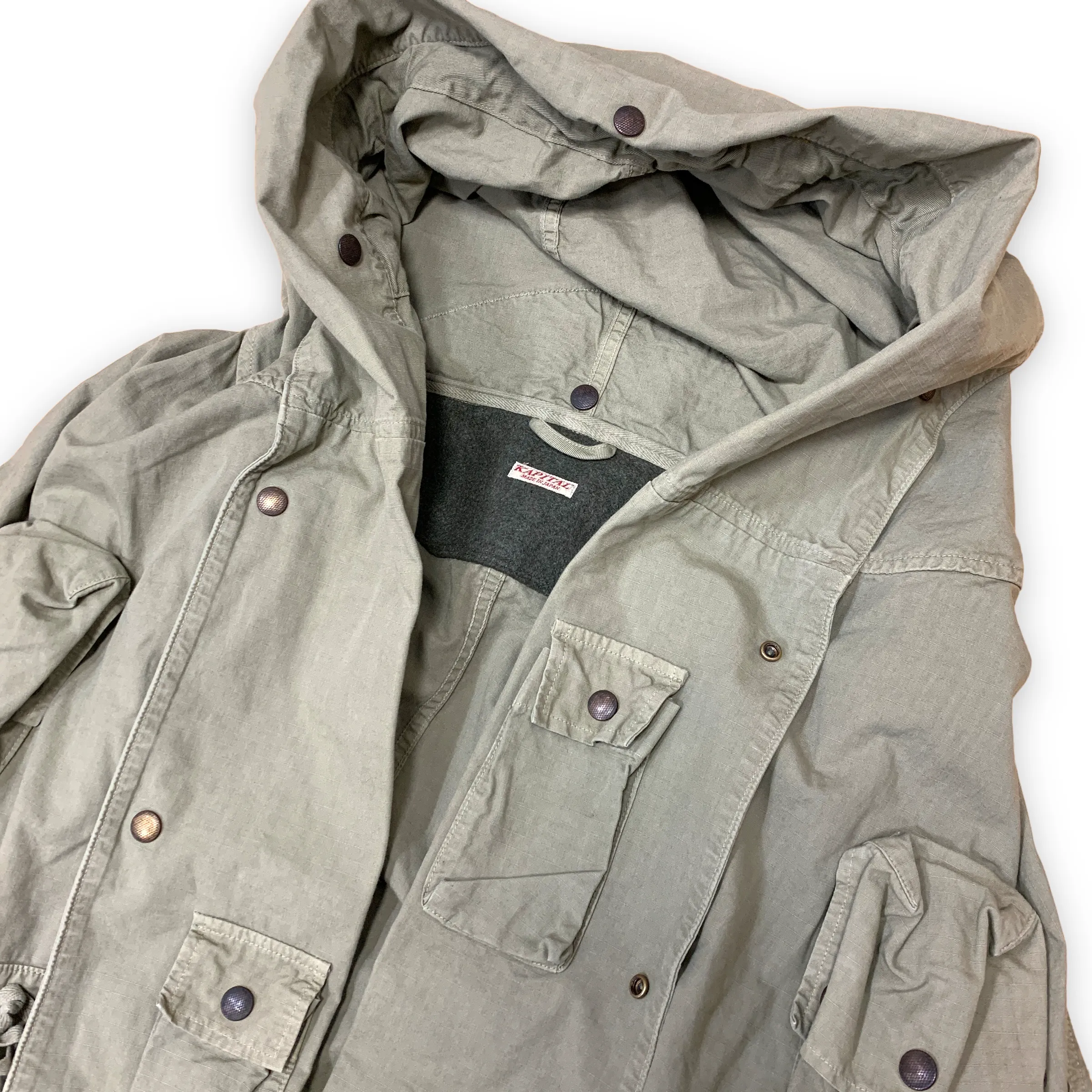 [L] Kapital Ripstop Cotton Military Pocket Katsuragi Ring Coat Olive
