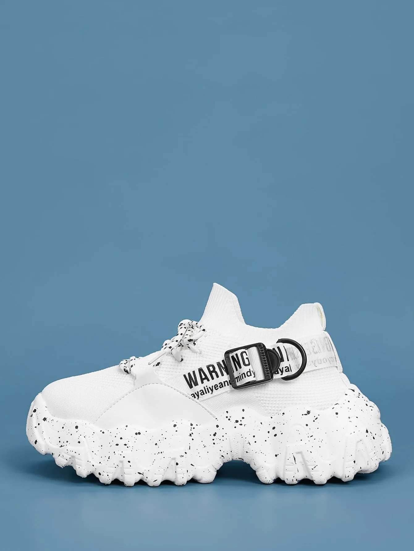 Lace-up Front Letter Graphic Chunky Sneakers  - White - FD ⚡