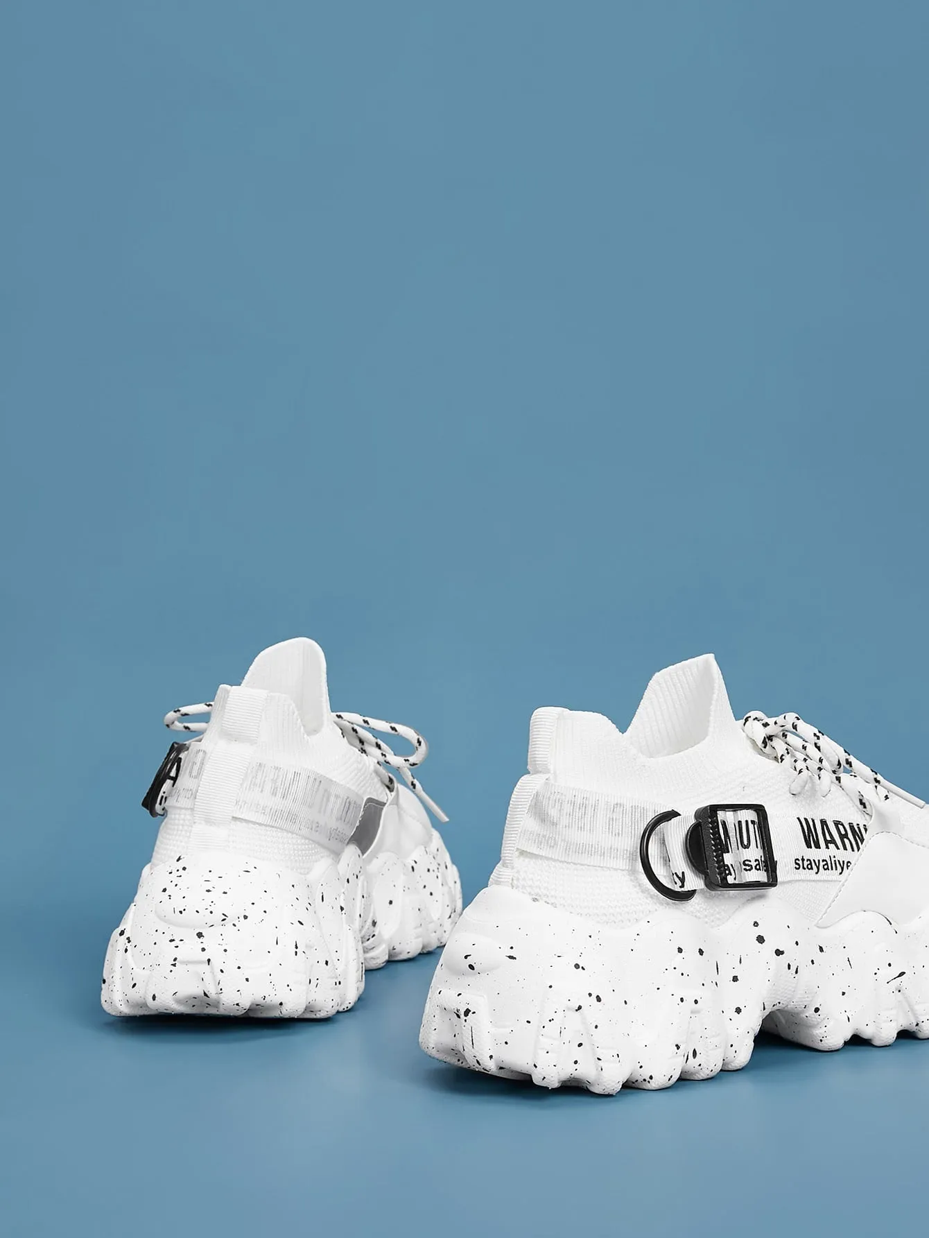 Lace-up Front Letter Graphic Chunky Sneakers  - White - FD ⚡