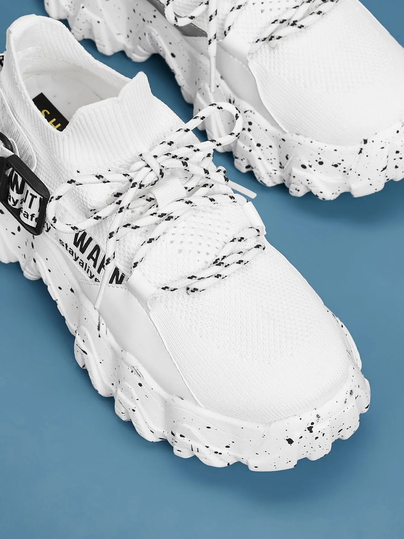 Lace-up Front Letter Graphic Chunky Sneakers  - White - FD ⚡