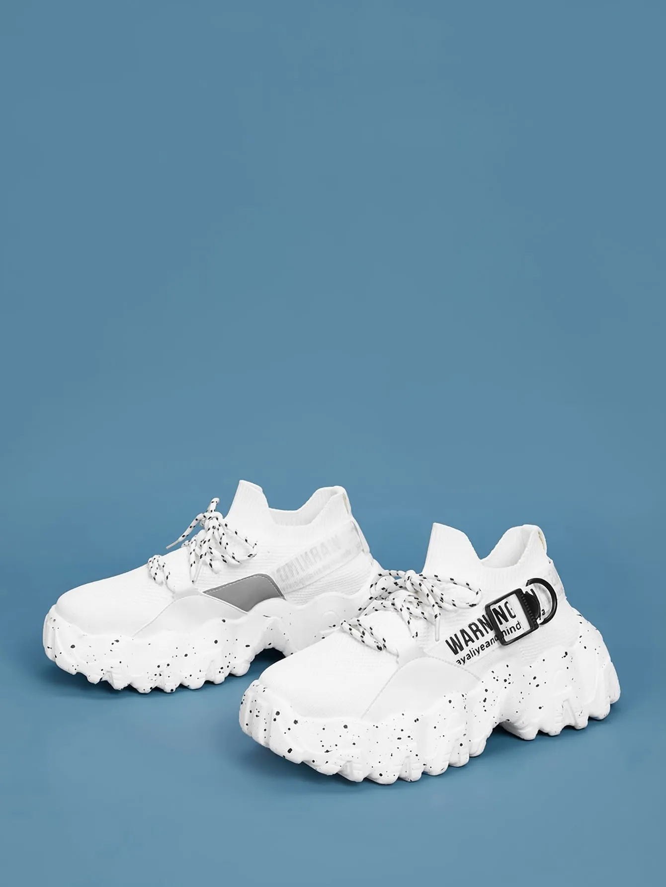 Lace-up Front Letter Graphic Chunky Sneakers  - White - FD ⚡