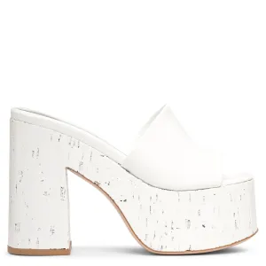 Lacquer Doll white patent platform mules