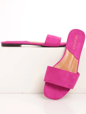Ladies Basic Plain Mule Push-In Sandal - Magenta