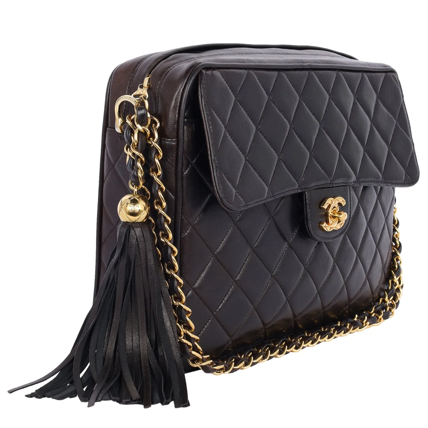 Lambskin Quilted Flap Camera Tassel Case Shoulder Bag
