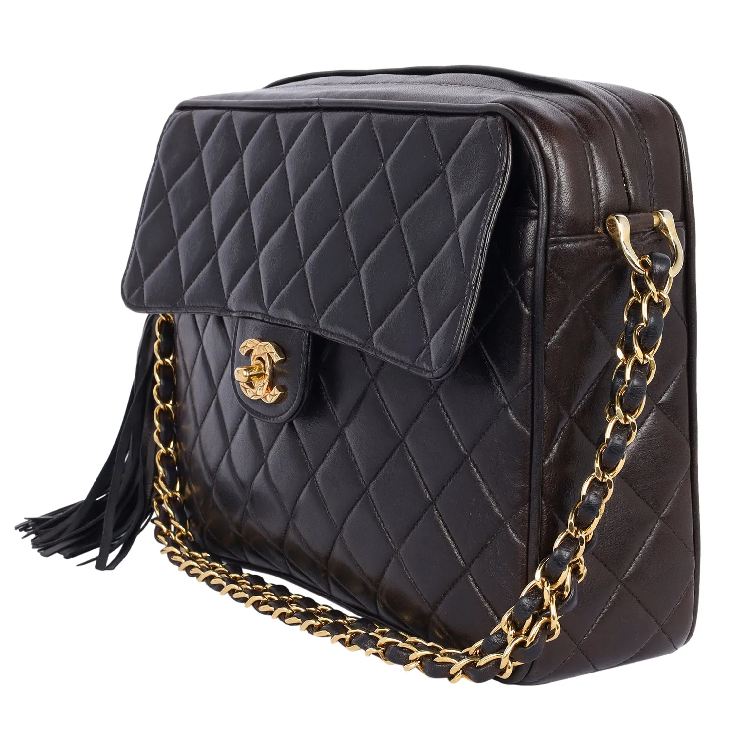 Lambskin Quilted Flap Camera Tassel Case Shoulder Bag