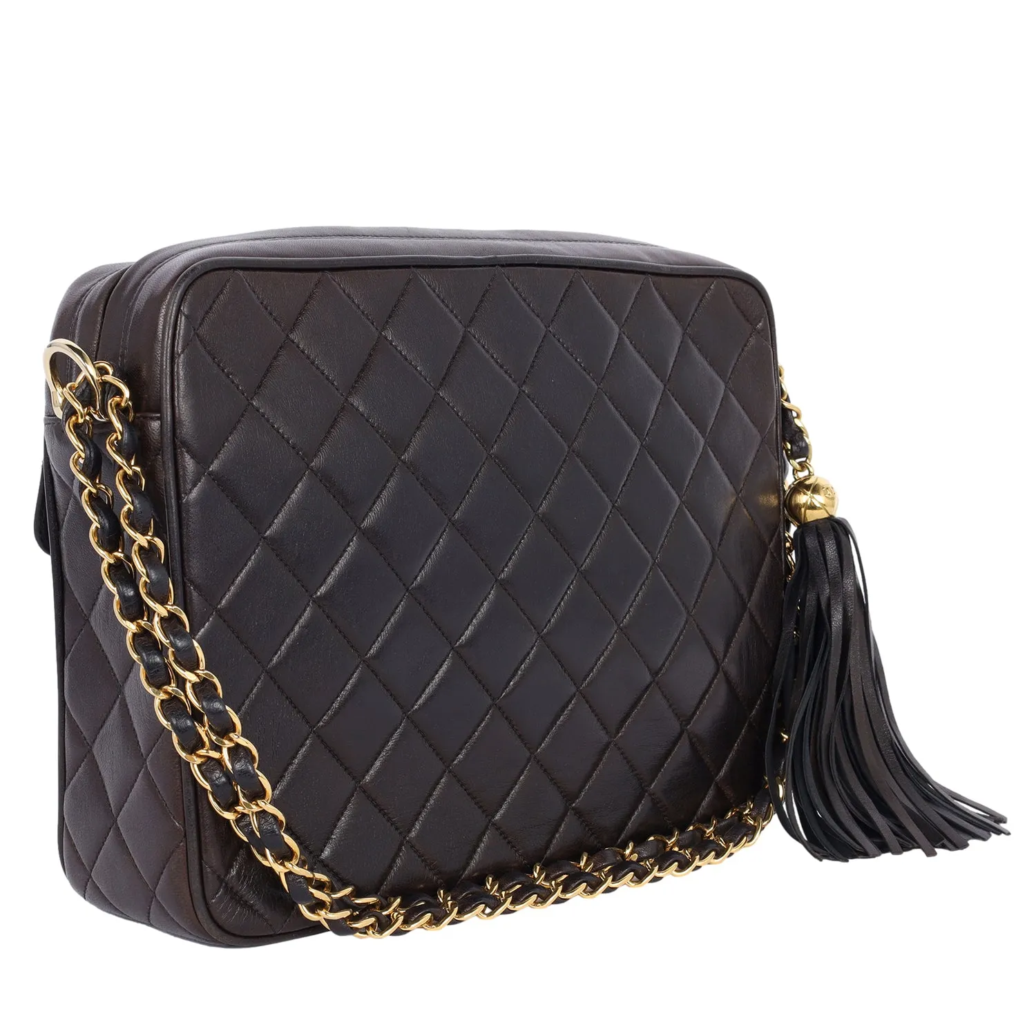 Lambskin Quilted Flap Camera Tassel Case Shoulder Bag