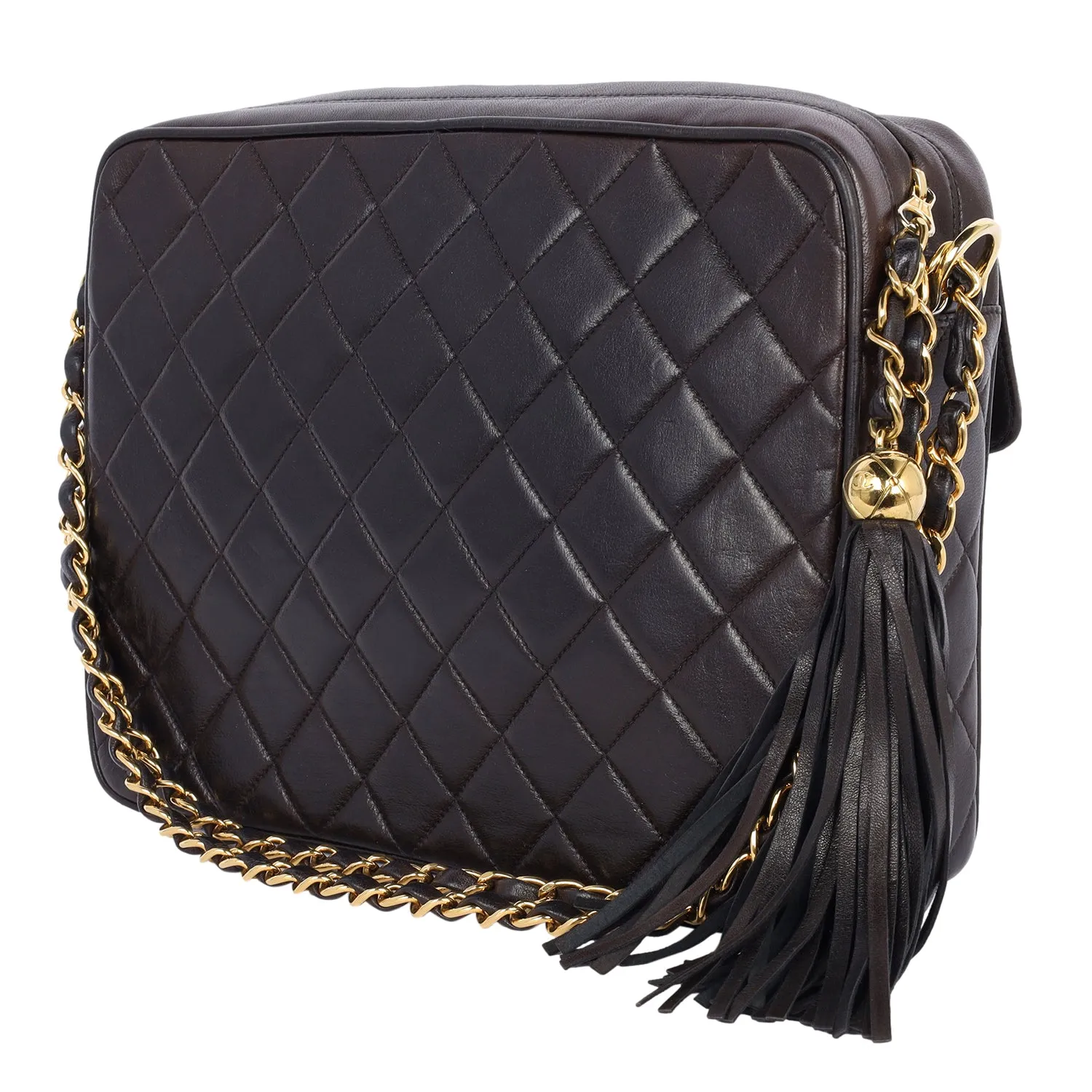 Lambskin Quilted Flap Camera Tassel Case Shoulder Bag