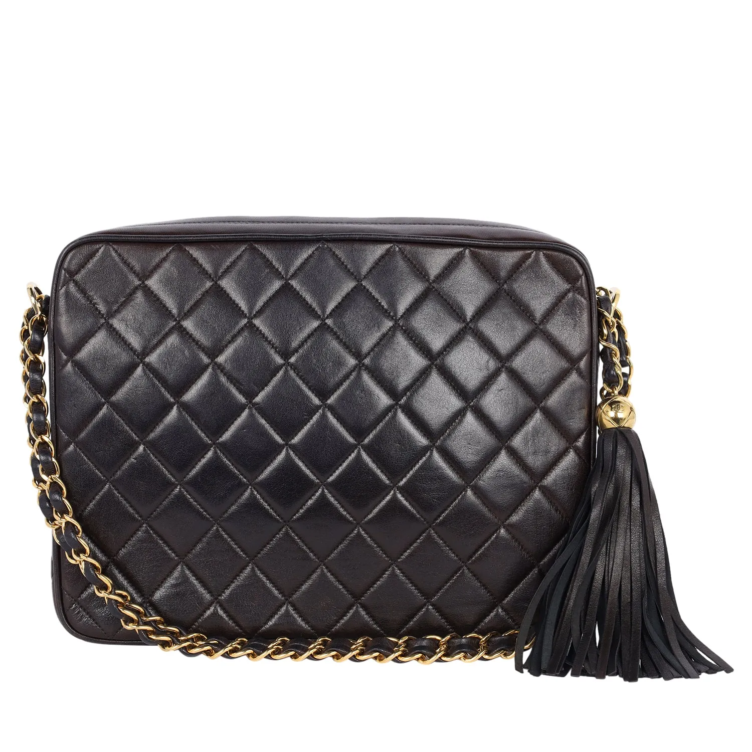 Lambskin Quilted Flap Camera Tassel Case Shoulder Bag