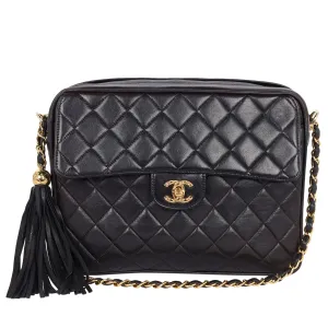 Lambskin Quilted Flap Camera Tassel Case Shoulder Bag