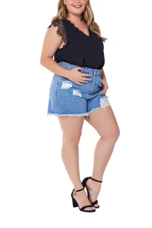 Large Size Hole Ladies Denim Shorts Female Large Size Shorts Fat MM Shorts