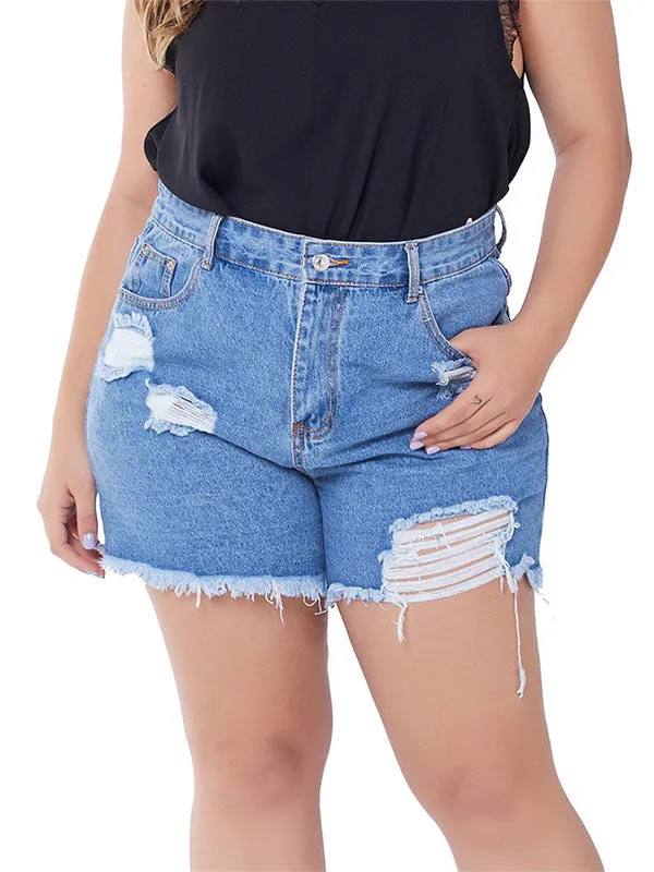 Large Size Hole Ladies Denim Shorts Female Large Size Shorts Fat MM Shorts