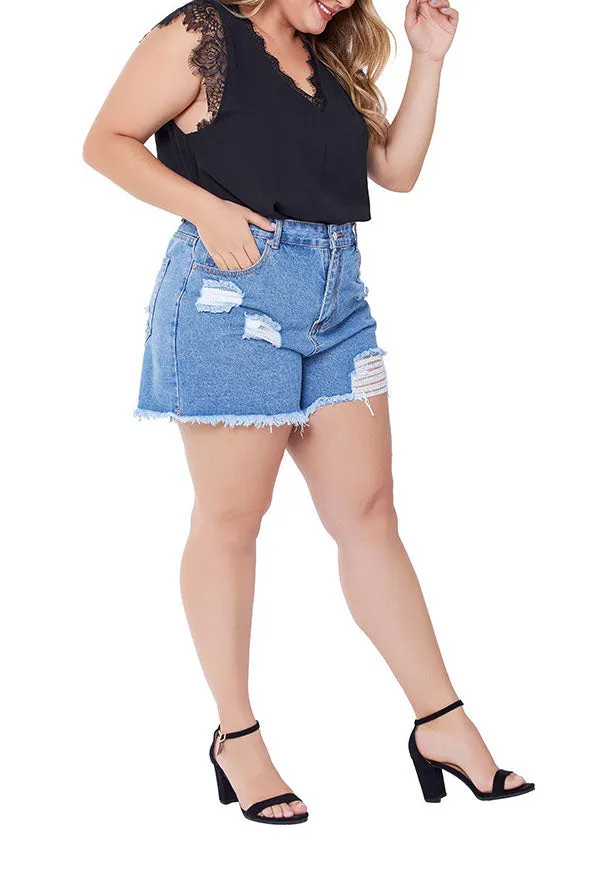 Large Size Hole Ladies Denim Shorts Female Large Size Shorts Fat MM Shorts
