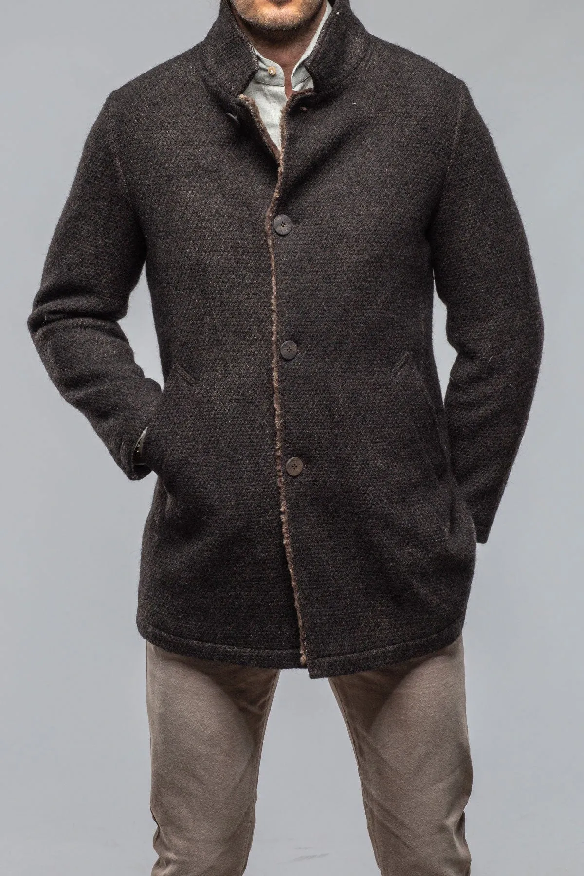 Lazard Long Knit Coat In Charcoal Brown
