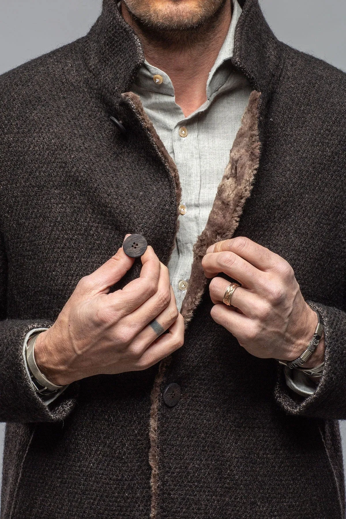 Lazard Long Knit Coat In Charcoal Brown