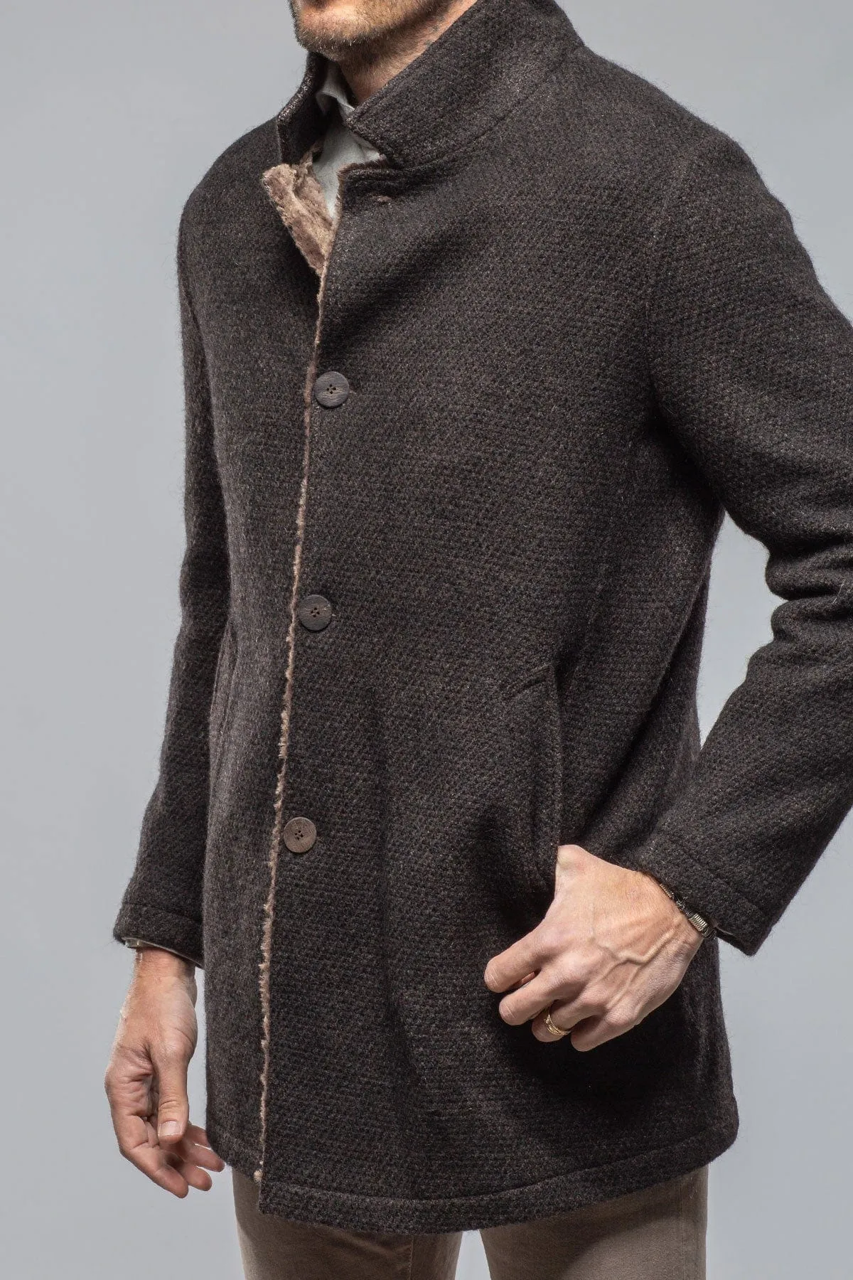 Lazard Long Knit Coat In Charcoal Brown