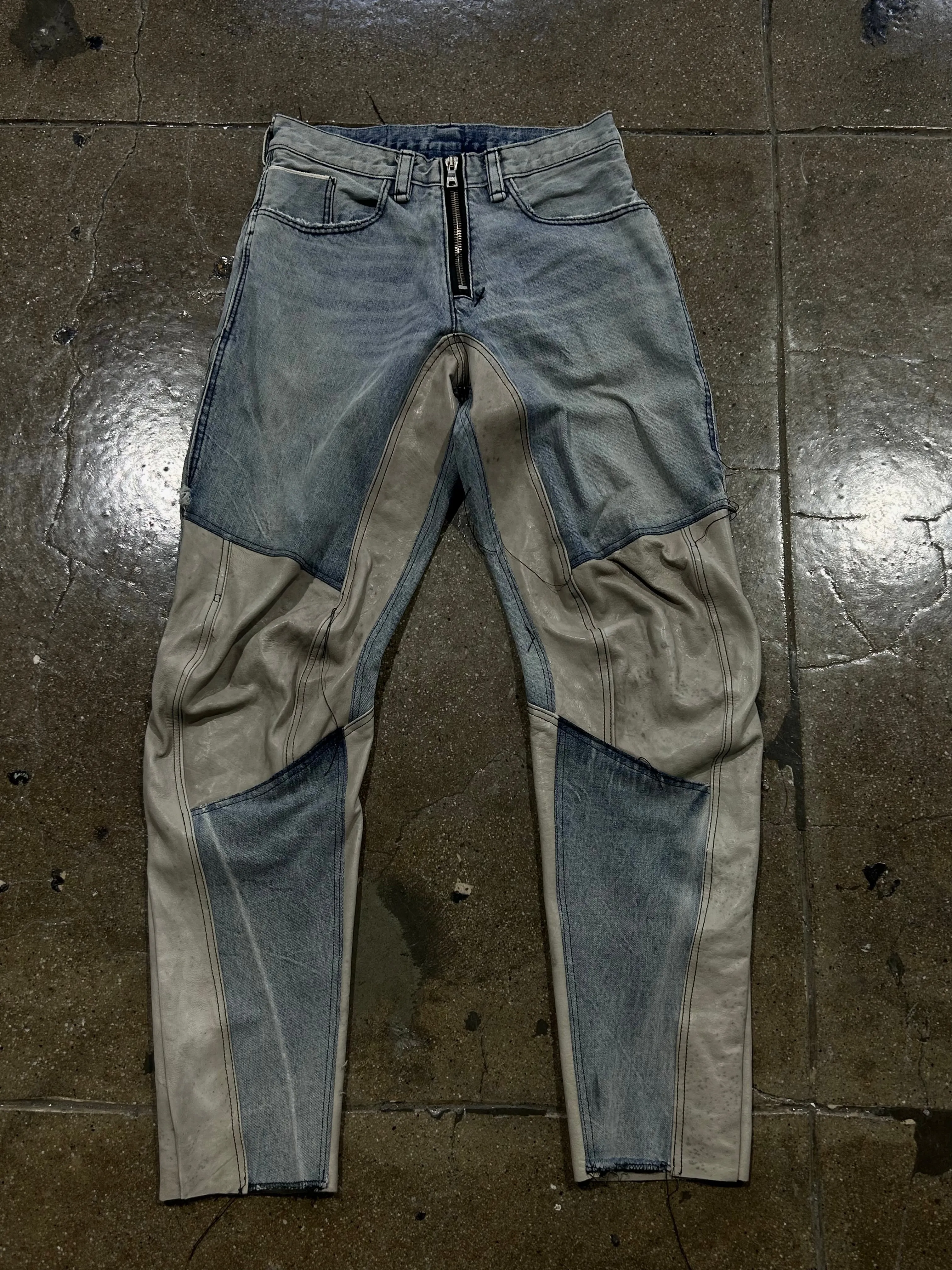 LEATHER DENIM PANTS