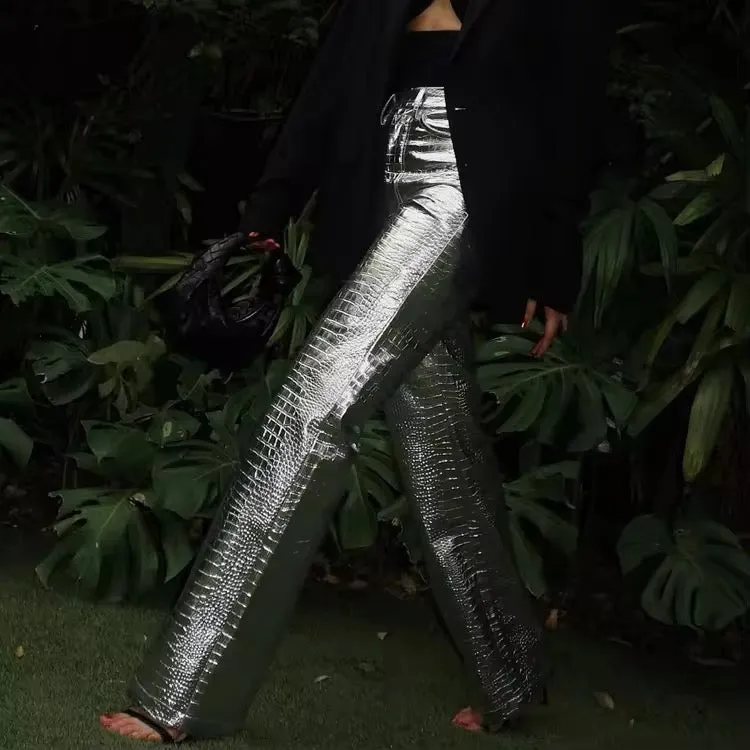 Leather Straight Long Baggy Pants