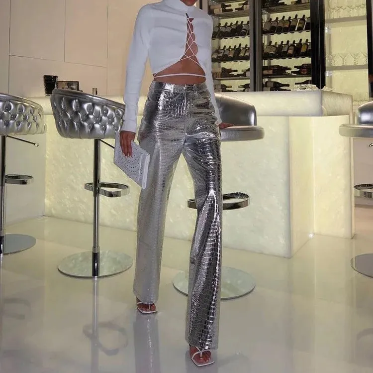 Leather Straight Long Baggy Pants