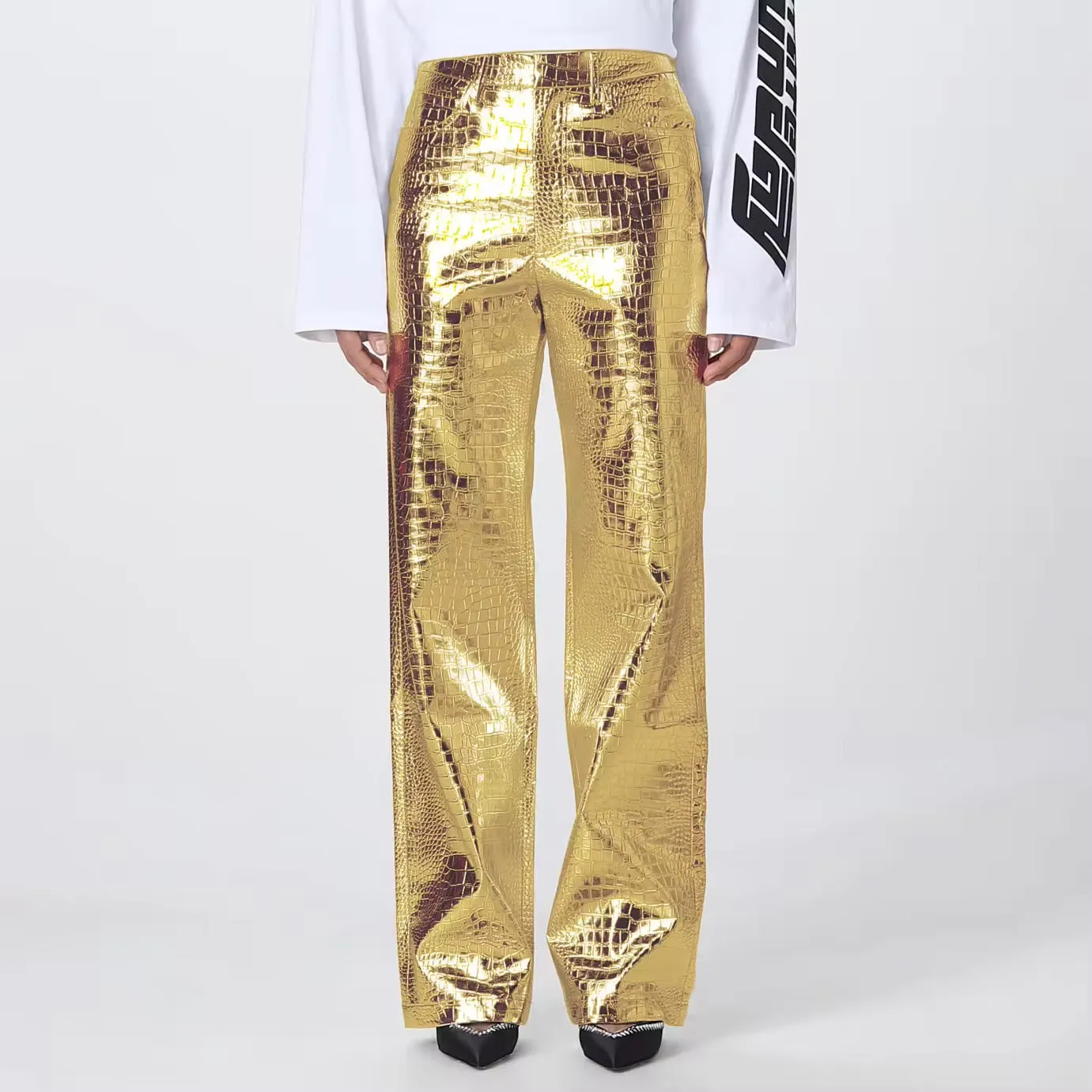 Leather Straight Long Baggy Pants