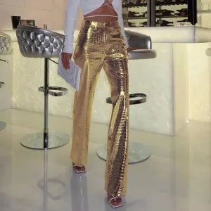 Leather Straight Long Baggy Pants