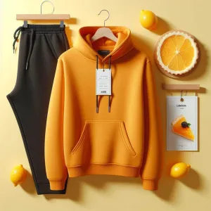 Lemon Tart Mens Plain Hoodie and Jogger Pants Set - LTMPHJPS1 - Orange Black