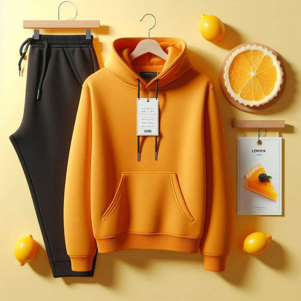 Lemon Tart Mens Plain Hoodie and Jogger Pants Set - LTMPHJPS1 - Orange Black
