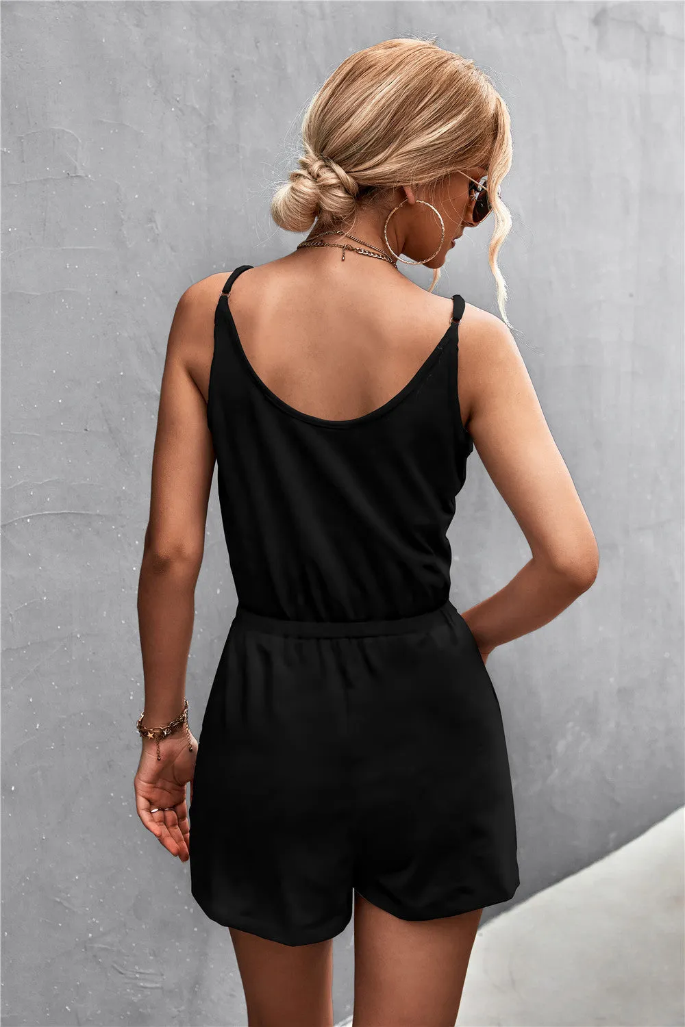 Leon Spaghetti Strap V-Neck Pocket Romper