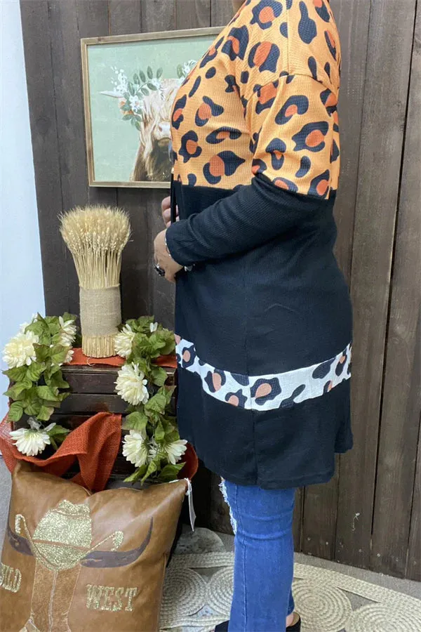 Leopard & Black waffle knit cardigan