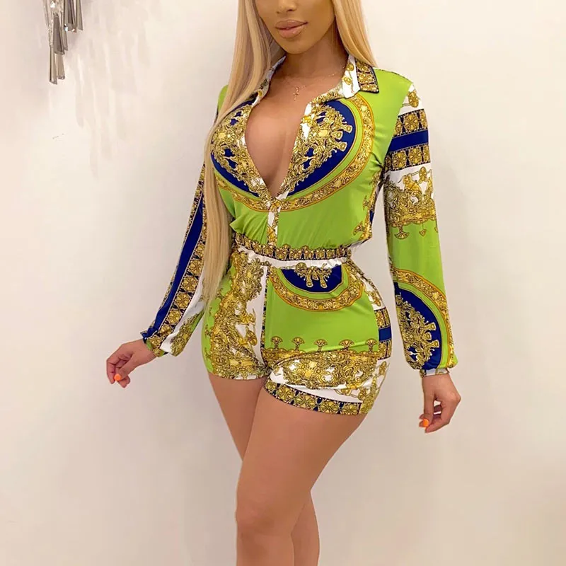 Leopard Pattern Flared Sleeve Deep V-Neck Romper