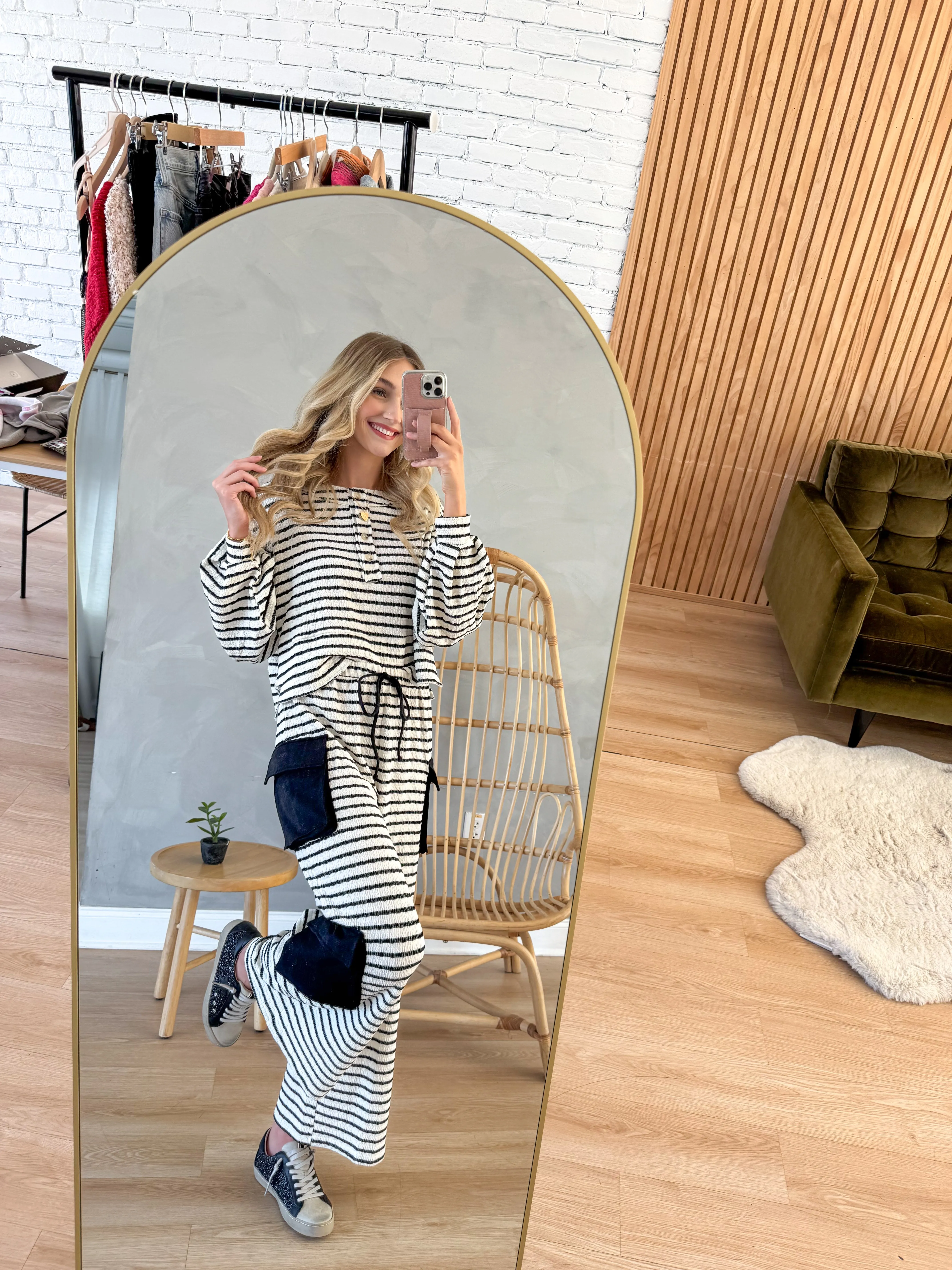 Let’s Just Stay Cargo Pocket Striped Pants