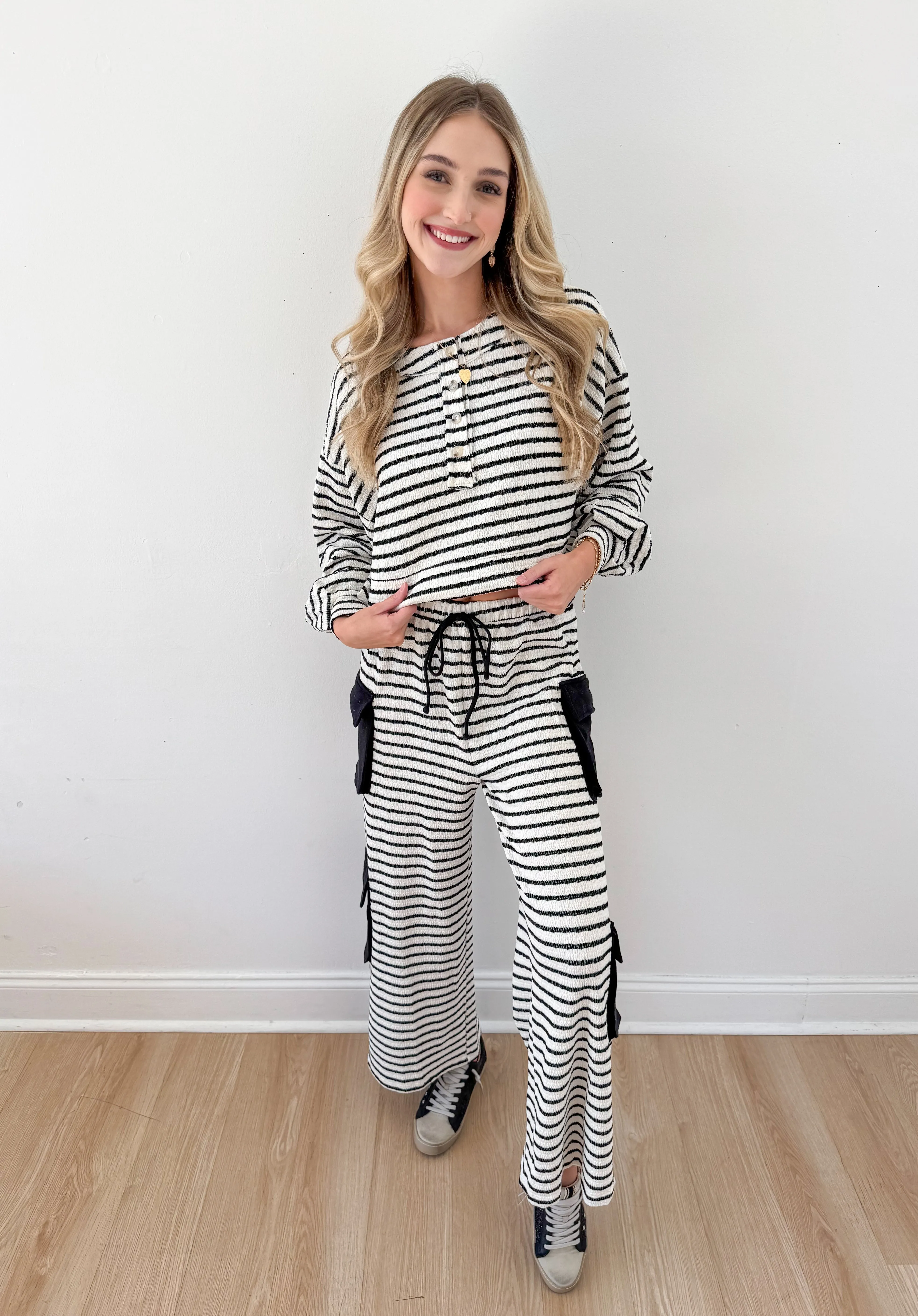Let’s Just Stay Cargo Pocket Striped Pants