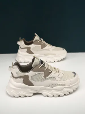 Letter Pattern Contrast-Colored Laces Thick-Soled Sneakers