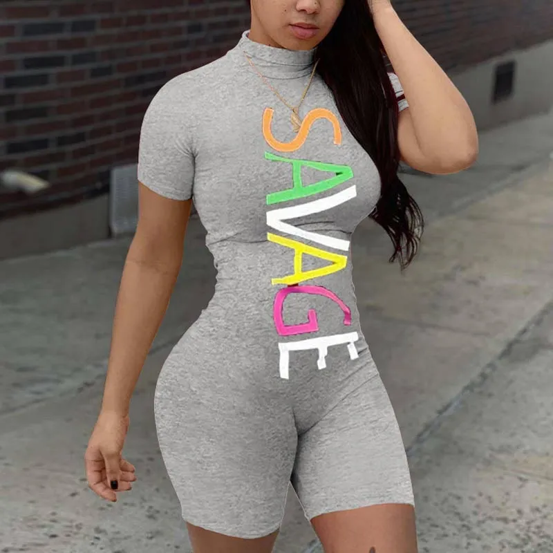 Letter Print Short Sleeve Romper