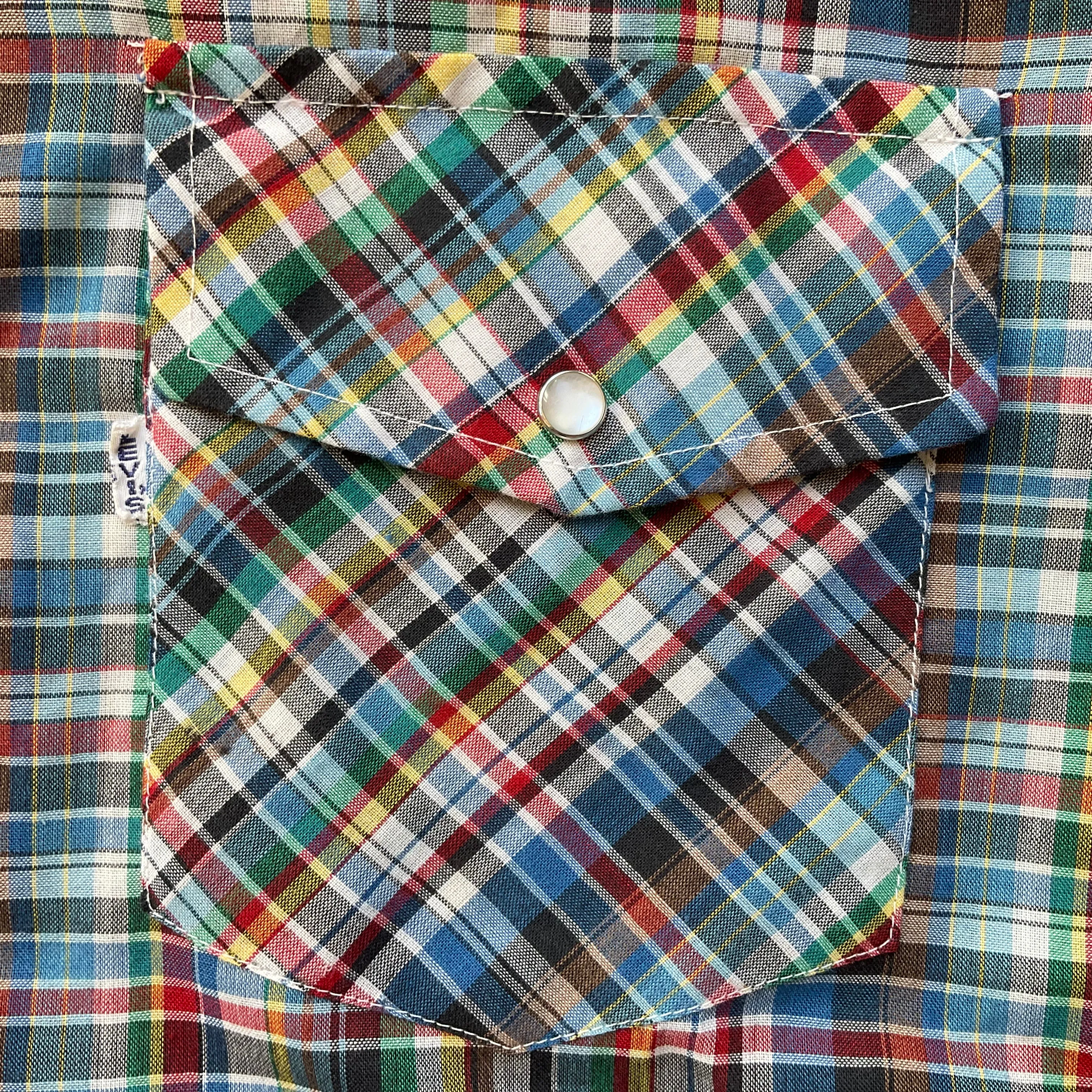 LEVI’S Vintage 70’s WILDFIRE®️BIG E Mens Western Shirt Multi Check with Pearl Snaps ©️1979 Levis Strauss & Co