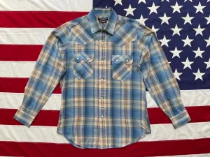 LEVI’S Vintage BIG E Mens Western Shirt Blue Check with Pearl Snaps MEDIUM